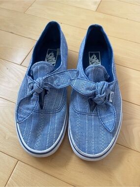 Vans Light Blue Patterned Slip-On Shoes with Bow
